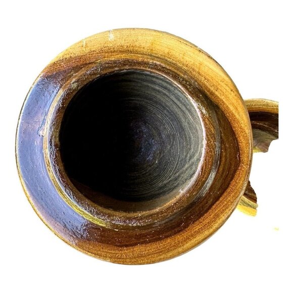 VTG Lathe Turned Wood Vase Bowl Two-Tone Lidded Container Handmade 9" X 5.2" - Picture 6 of 10